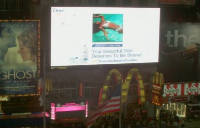 Shannon M Hart in a 2012 Dove ad in Times Square.