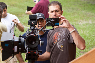 Steve Tatone & Jerry working out a shot composition on set.