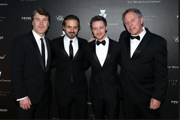 Producer Todd Labarowski, director Ned Benson, actor James McAvoy and Executive Producer Kirk D'Amico attend 'The Disappearance of Eleanor Rigby' 67th Cannes Film Festival pre-screening reception hosted by The Weinstein Company on May 17, 2014.