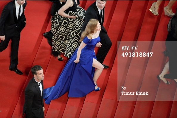 Cannes, France - May 17, 2014: Producers Emanuel Michael (L), Todd Labarowski (T), and Jessica Chastain attend 'The Disappearance of Eleanor Rigby' premiere during the 67th Annual Cannes Film Festival on May 17, 2014 in Cannes, France.
