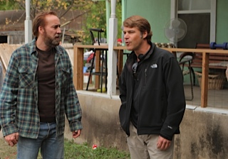 Set Still of Actor Nicholas Cage and Executive Producer Todd Labarowski on the set of 'Joe' in Austin, Texas on November 14, 2012.