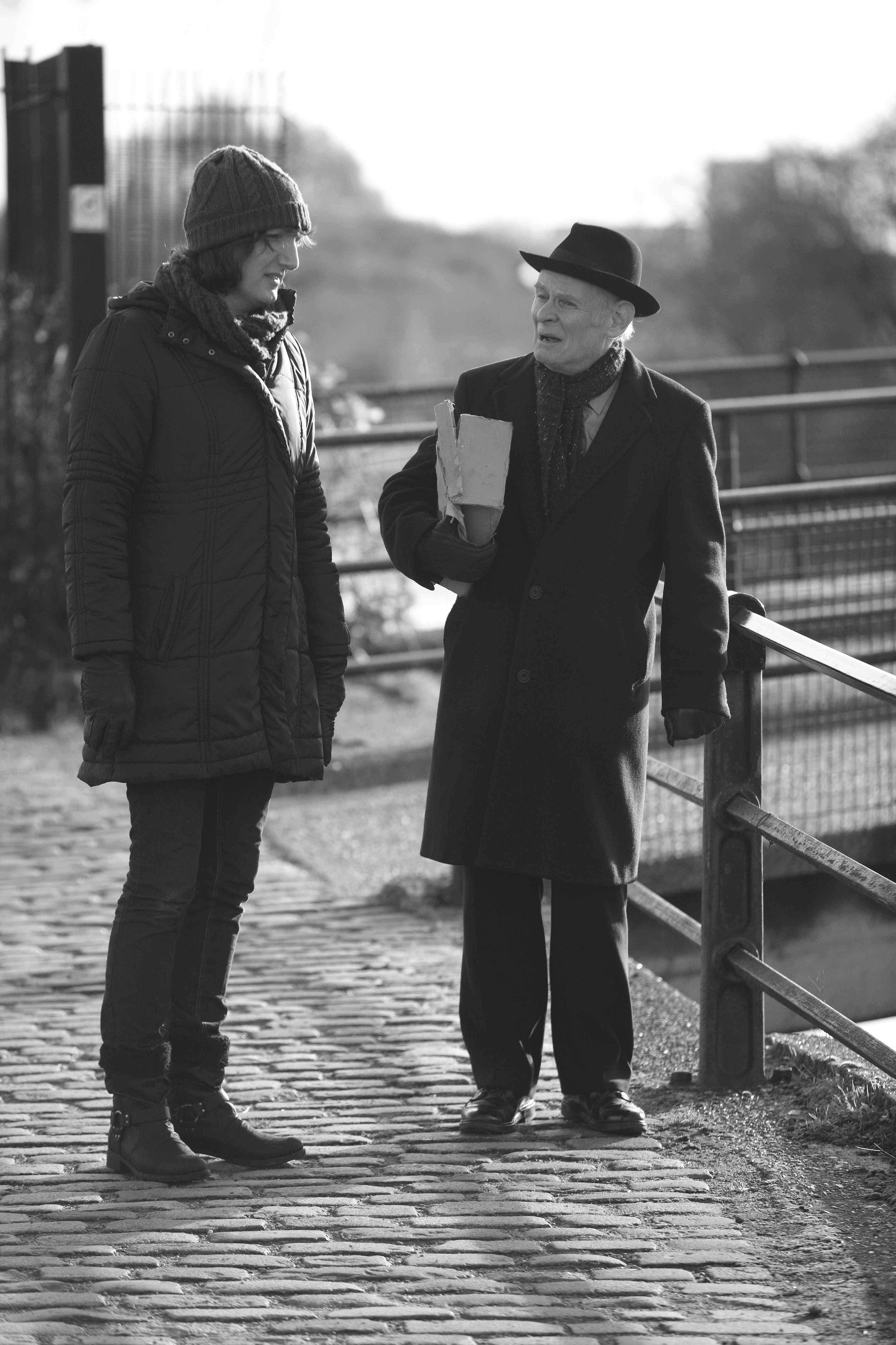 Amy Coop discusses a shot with actor Karl Johnson. Epitaph 2013.