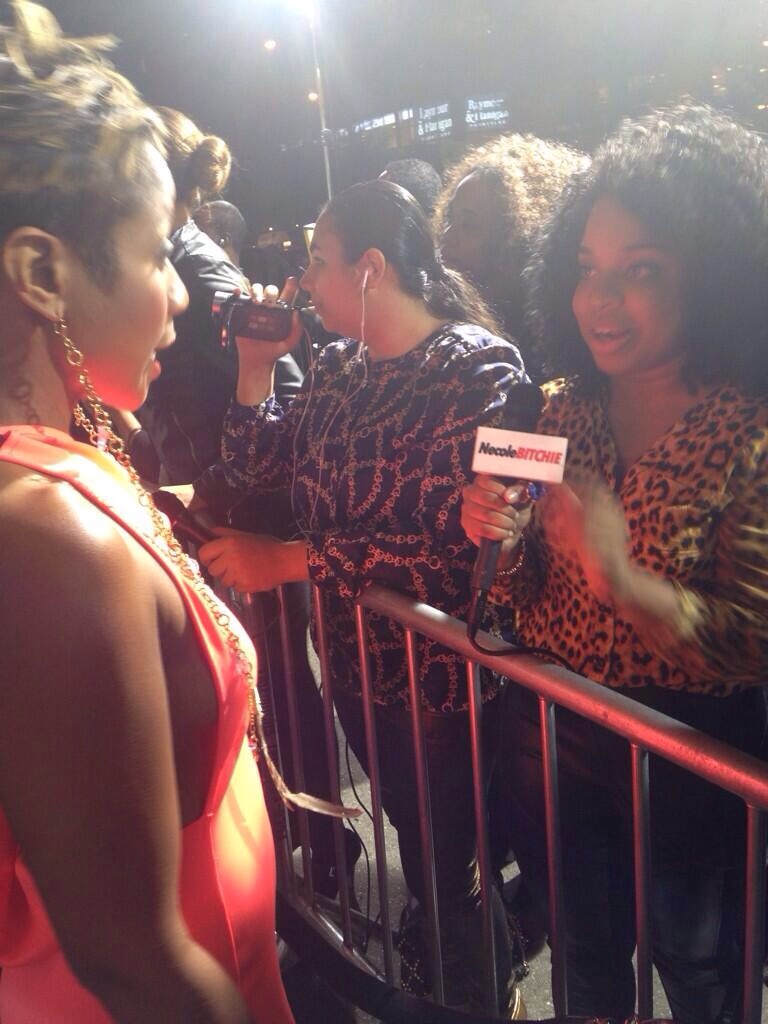 On the CrazySexyCool: The TLC Story premier red carpet being interviewed by Necole Bitchie