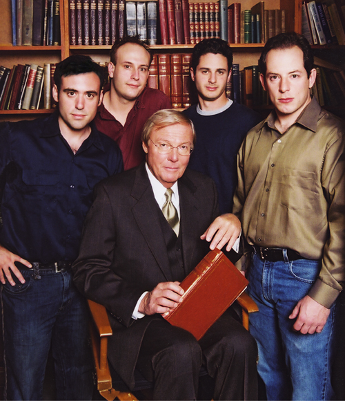 Josh Austin, Nate Barlow, Eric Manning and Russell Scott with Adam West on the set of 