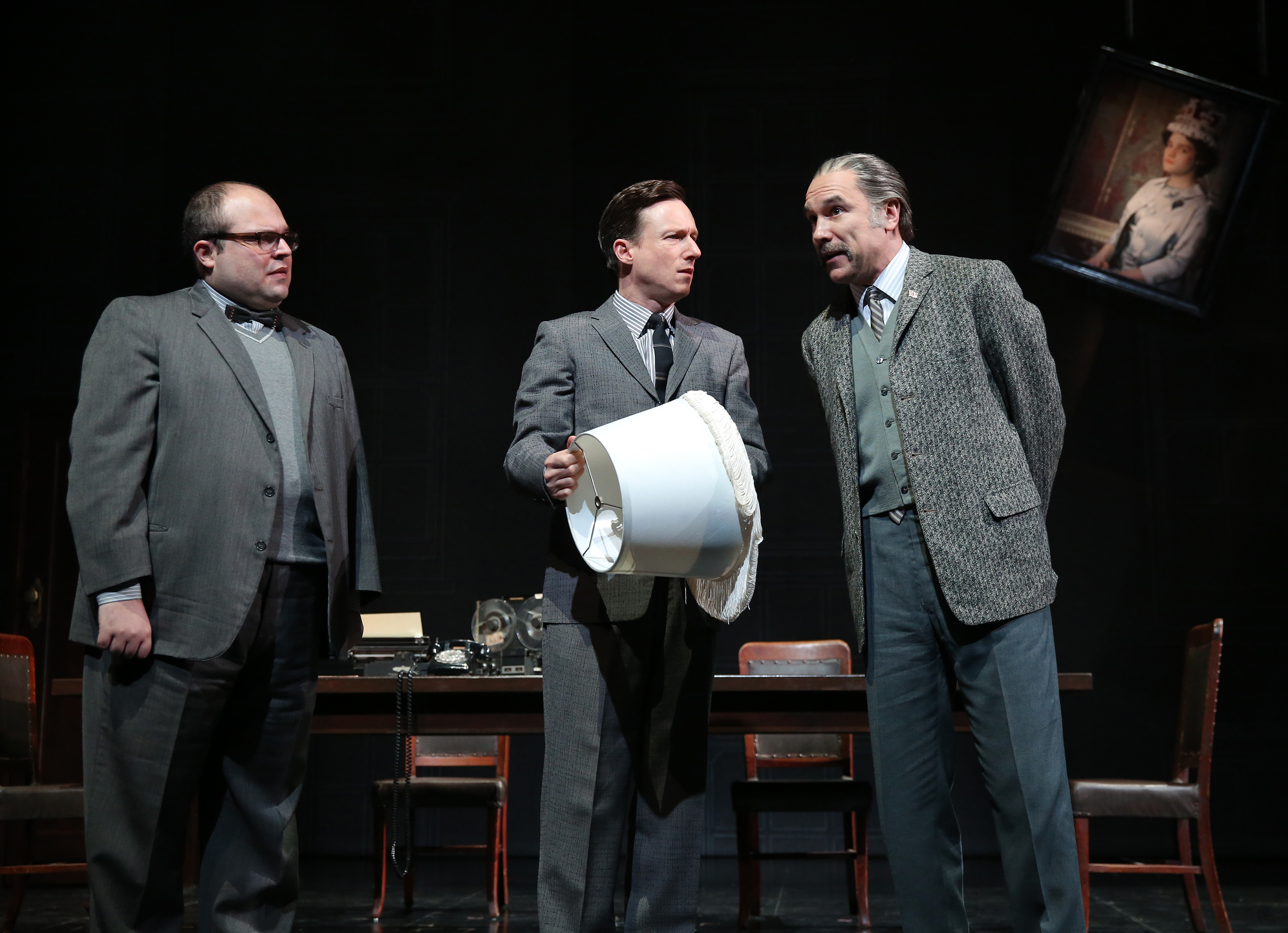 Tony Manna, Brad Heberlee, and Greg Stuhr in the Yale Rep production of Rolin Jones' THESE PAPER BULLETS!