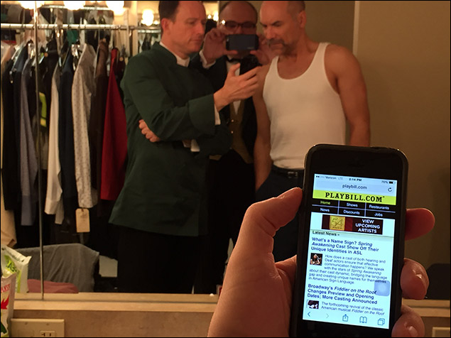 Brad Heberlee, Tony Manna, and Greg Stuhr backstage at the Geffen Playhouse in Rolin Jones' These Paper Bullets!