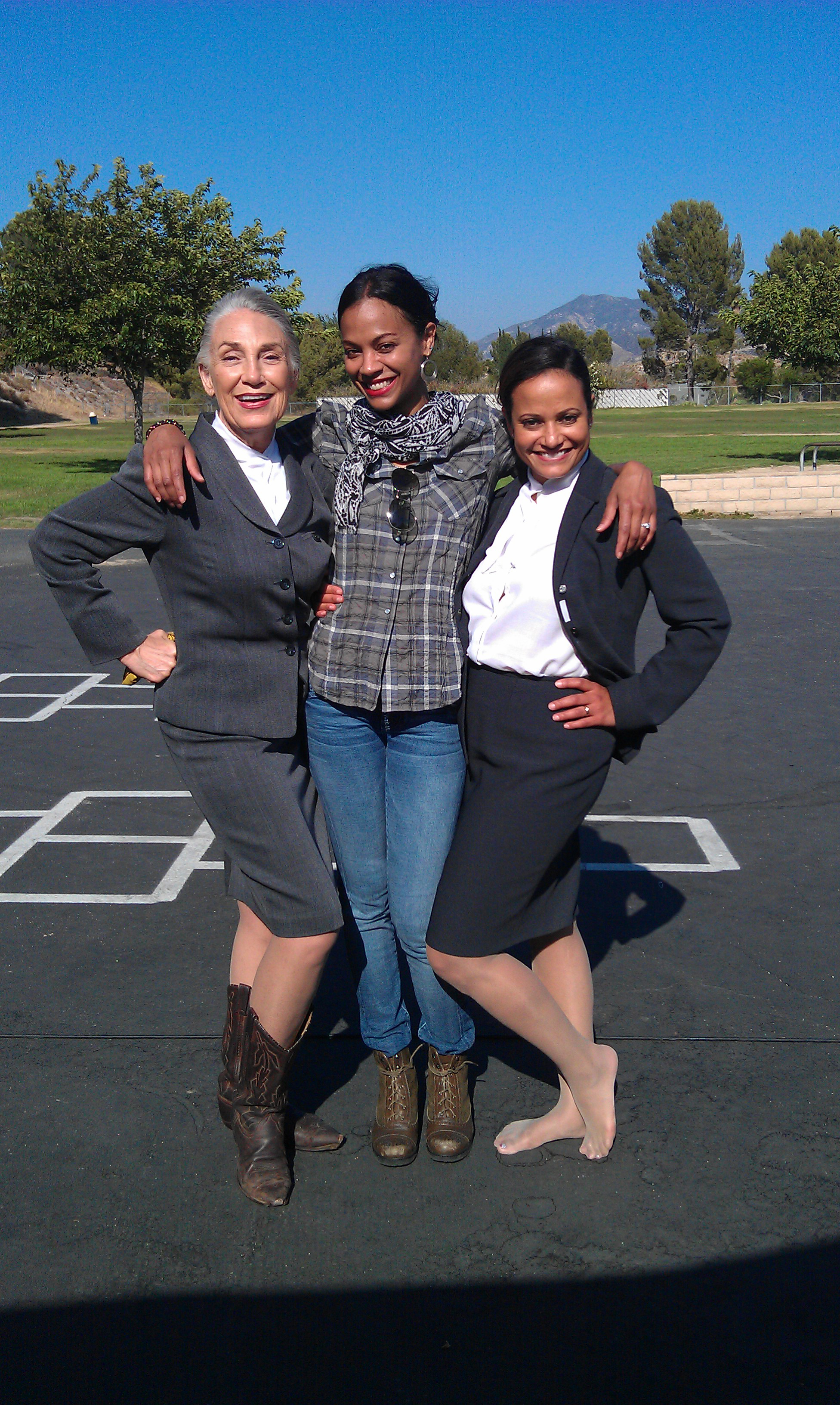 Jody Jaress, Zoe Saldana (director of Kaylien), and Judy Reyes on location