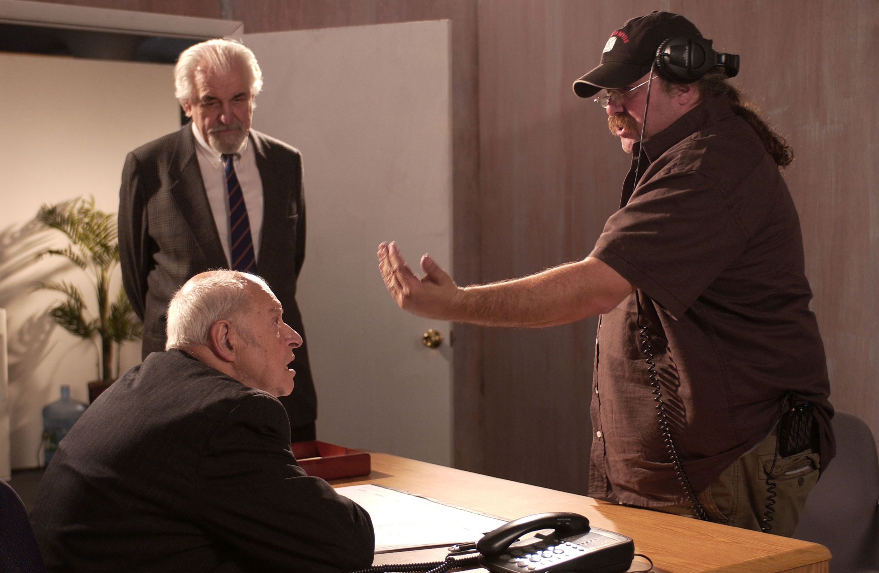 Charlie, Louis Zorich and Tom Brennan on the set of the Short Film 