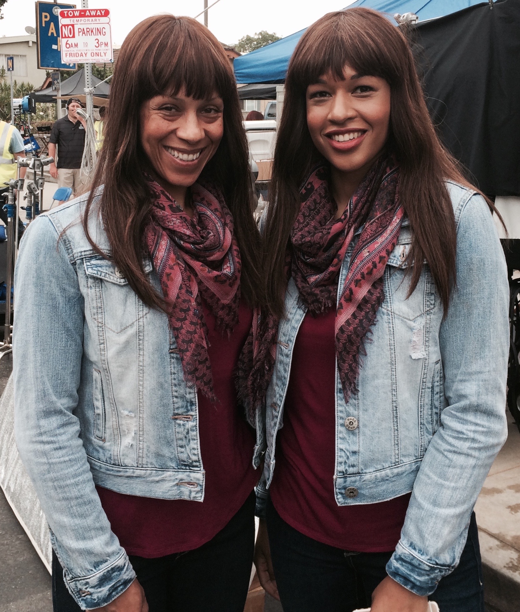 Petra Sprecher & Kali Hawk on set of Fifty Shades Of Black (2016). Pic approved for posting by producers.