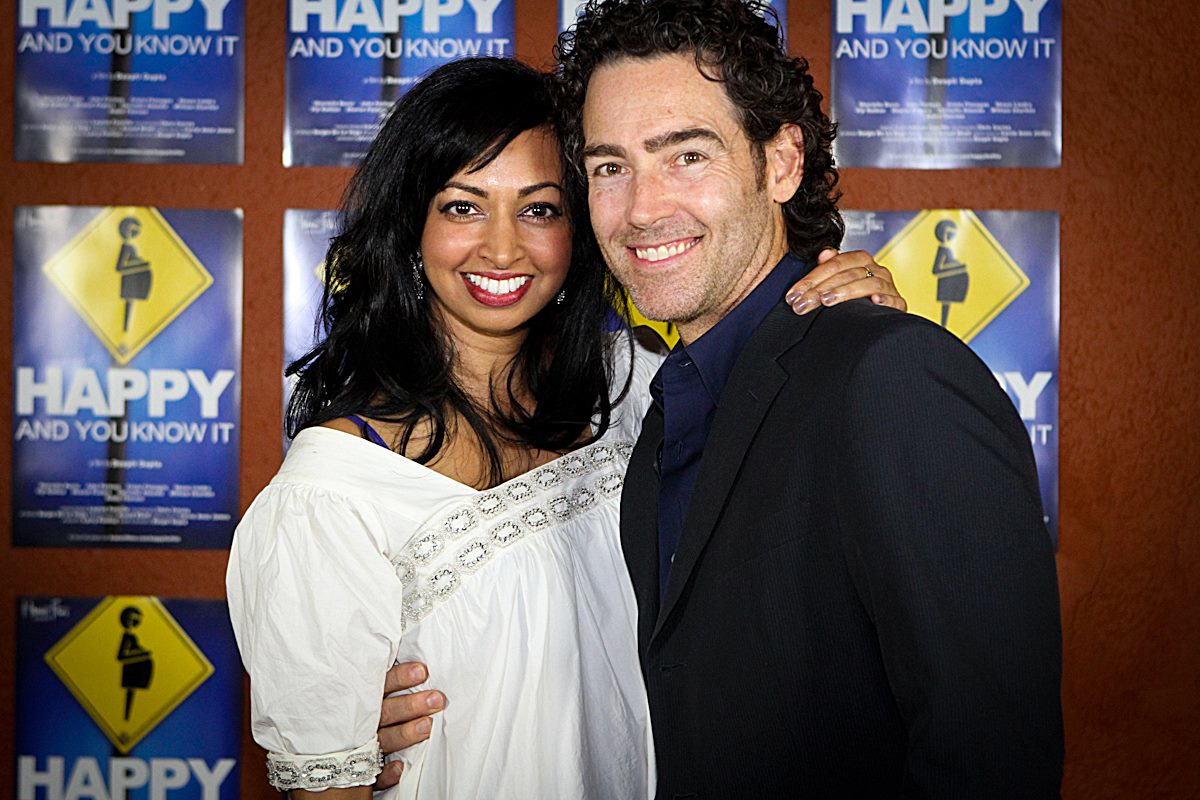 Actor John Fortson with Co Star Sharmila Devar at the premier of the film, Happy and You Know It, in which they star. Directed by Deepti Gupta