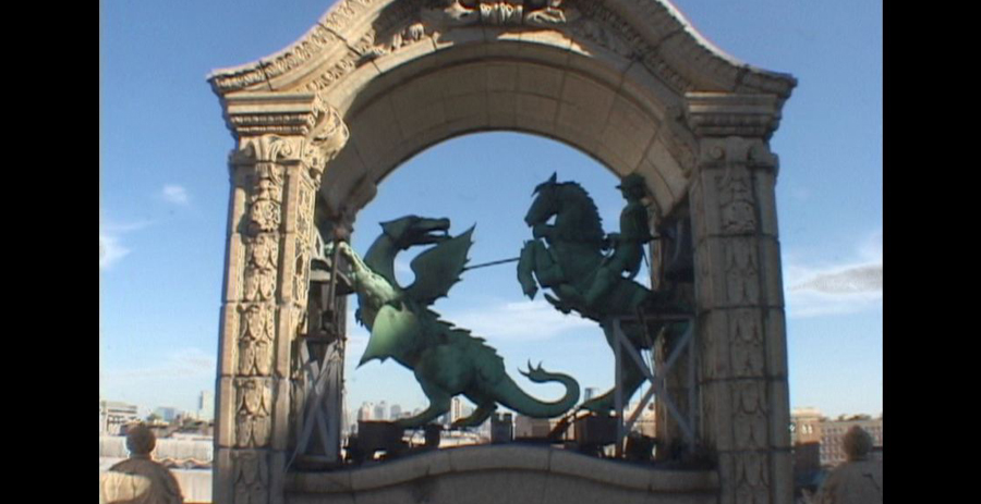 Battling the Dragon stague atop the legendary Landmark Loews Movie Palace, in Jersey City, New Jersey