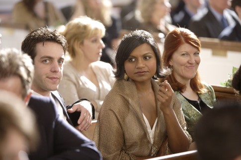 Still of Kate Flannery, B.J. Novak and Mindy Kaling in The Office (2005)