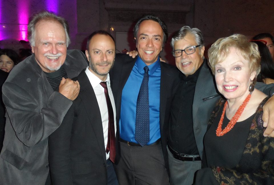 Tom Ormeny, David Fraioli, Luca Rodrigues, Vincent Guastaferro and Maria Gobetti celebrating the nomination of ''On The Money '' for Best Revival of the Year at the Stage Raw Awards. (April 2015)