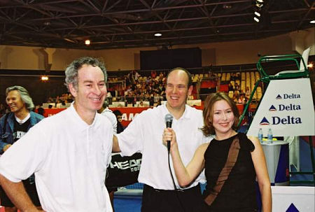 Host Agata Gotova with John McEnroe and Prince Albert of Monaco