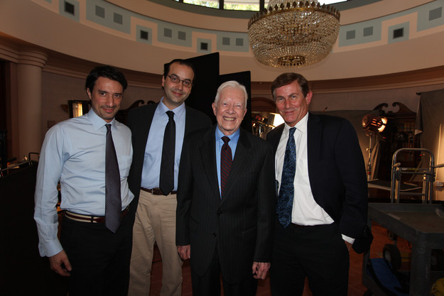 Left to right Gedeon Naudet; Jules Naudet; President Carter; Chris Whipple