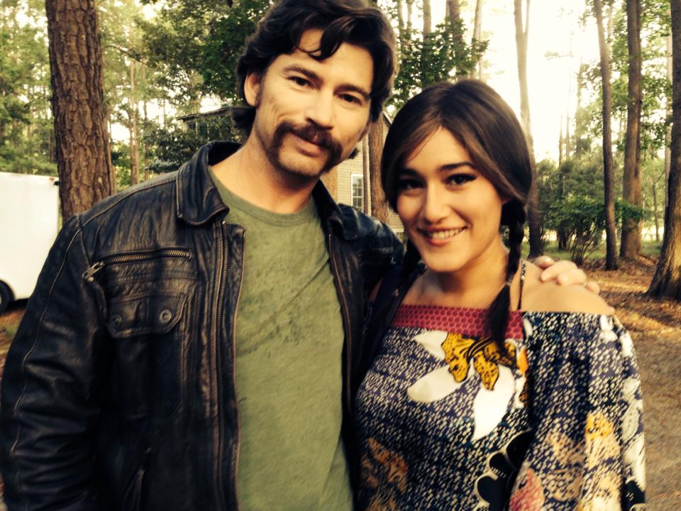 On the set of BEN AND ARA with Q'orianka Kilcher.