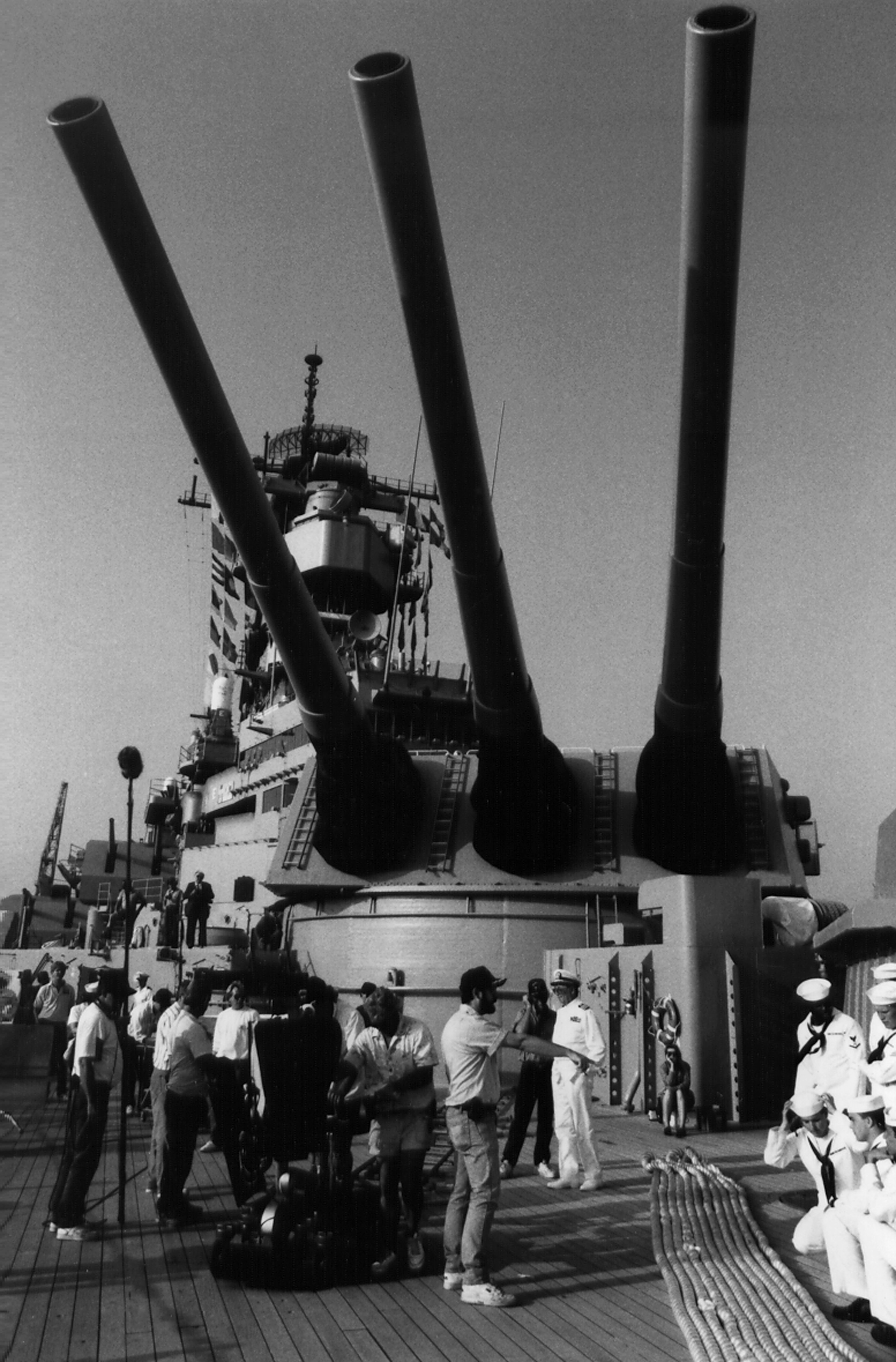 Michael Caporale directs Robert Mitchum on the battleship Missouri