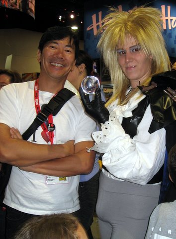 Craig Lew at Comic Con with a David Bowie Labyrinth Cosplayer.