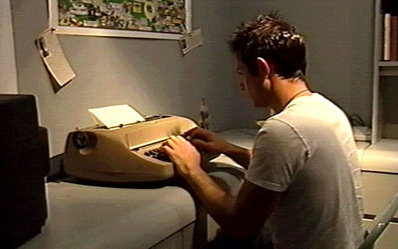Steve (Peter C. Capella) is always at his typewriter in Never Among Friends (2002)