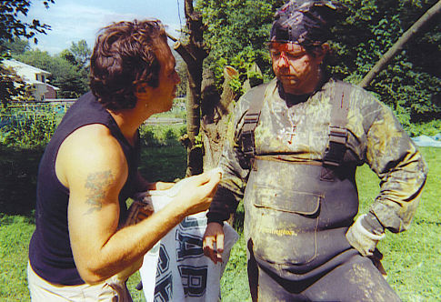 Dominic Gregoria and Kevin Interdonato on the set of Milking the Chicken.