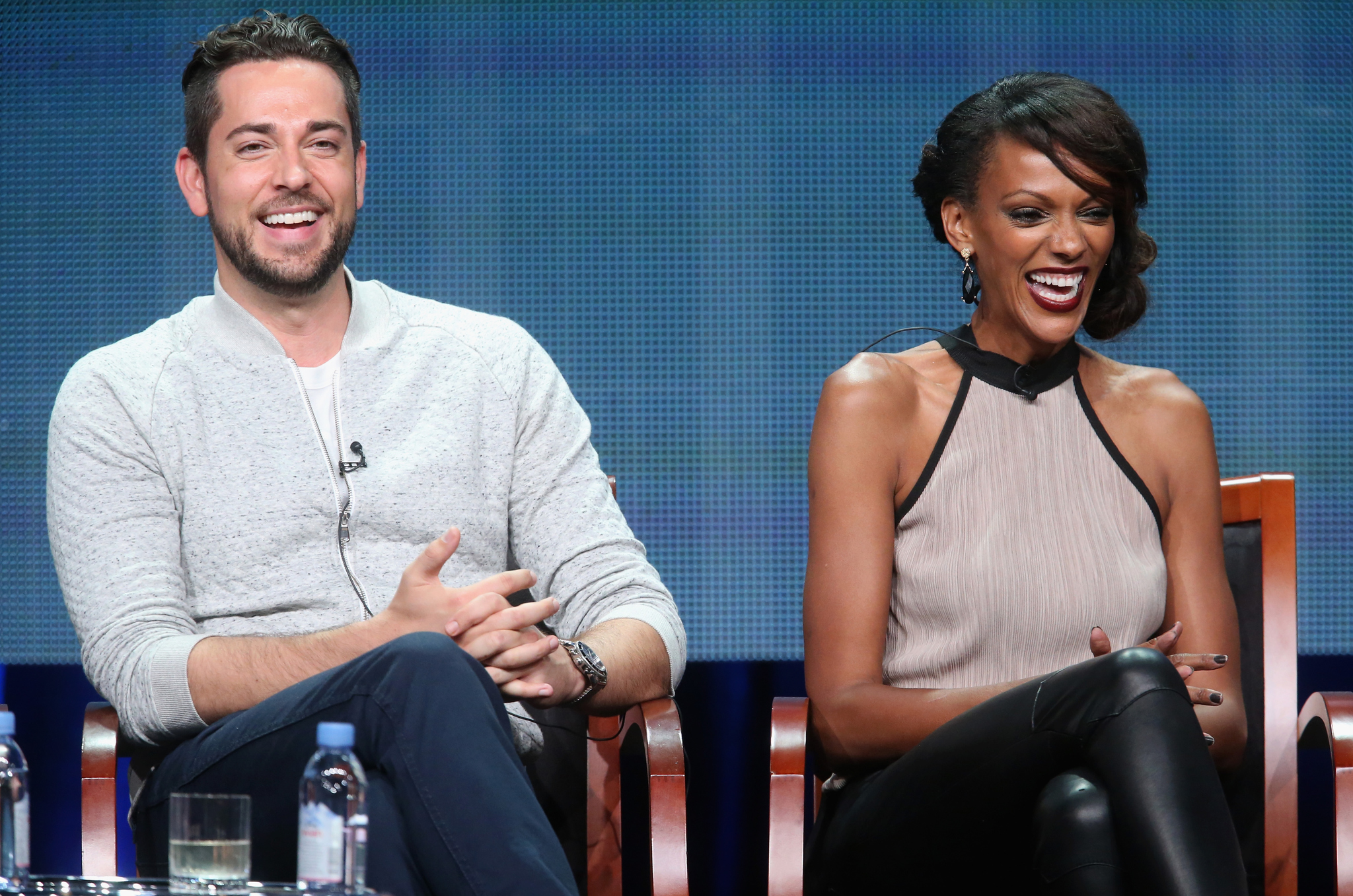 Judith Shekoni and Zachary Levi at event of Heroes Reborn (2015)