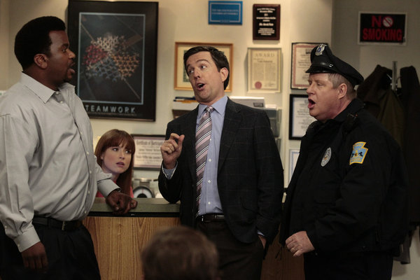 Still of Kelly Erin, Craig Robinson, Ed Helms and Ellie Kemper in The Office: Jury Duty (2012)