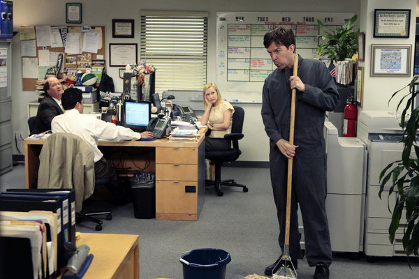 Still of Ed Helms, Angela Kinsey and Brian Baumgartner in The Office (2005)