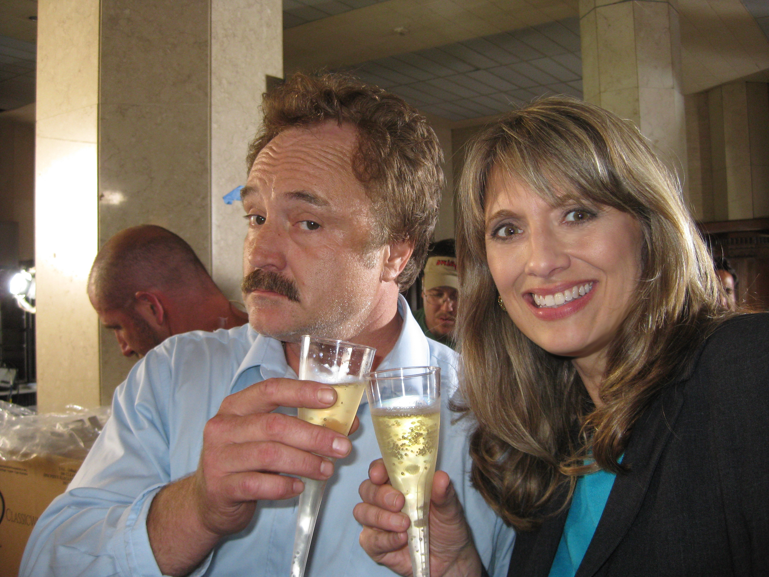 Ellen Locy on the set with Bradley Whitford in The Good Guys