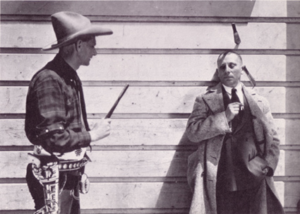 Bee Ho Gray using Erich von Stroheim as a target for his knife-throwing scene that was used in the 1924 silent classic 