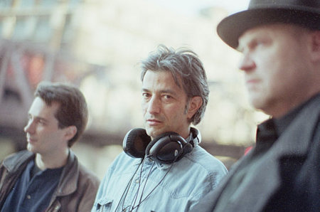 Noel Olken, center, directs a scene during the filming of Slave, as 1st AD Eric Pot (L) and actor Tony Fitzpatrick look on.