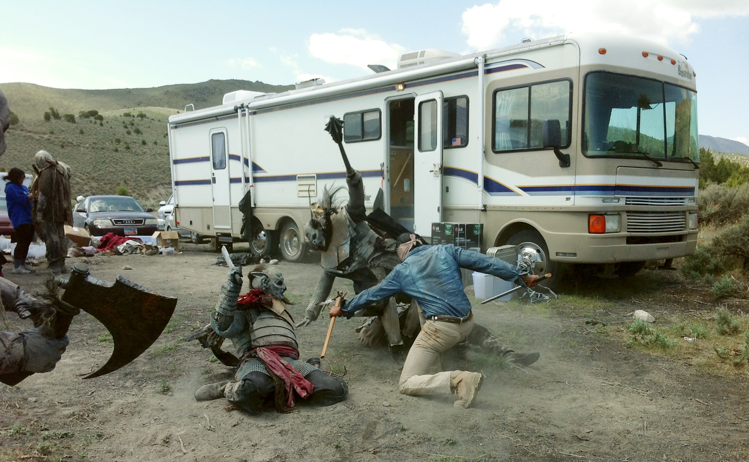 On-The-Set: Rehearsing a fight sequence for the action-fantasy thriller, ORC WARS, in Elberta, UT.