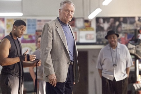 The set of Ray Donovan. Jon Voight, Pooch Hall, Eddie Marsan and William Stanford Davis.