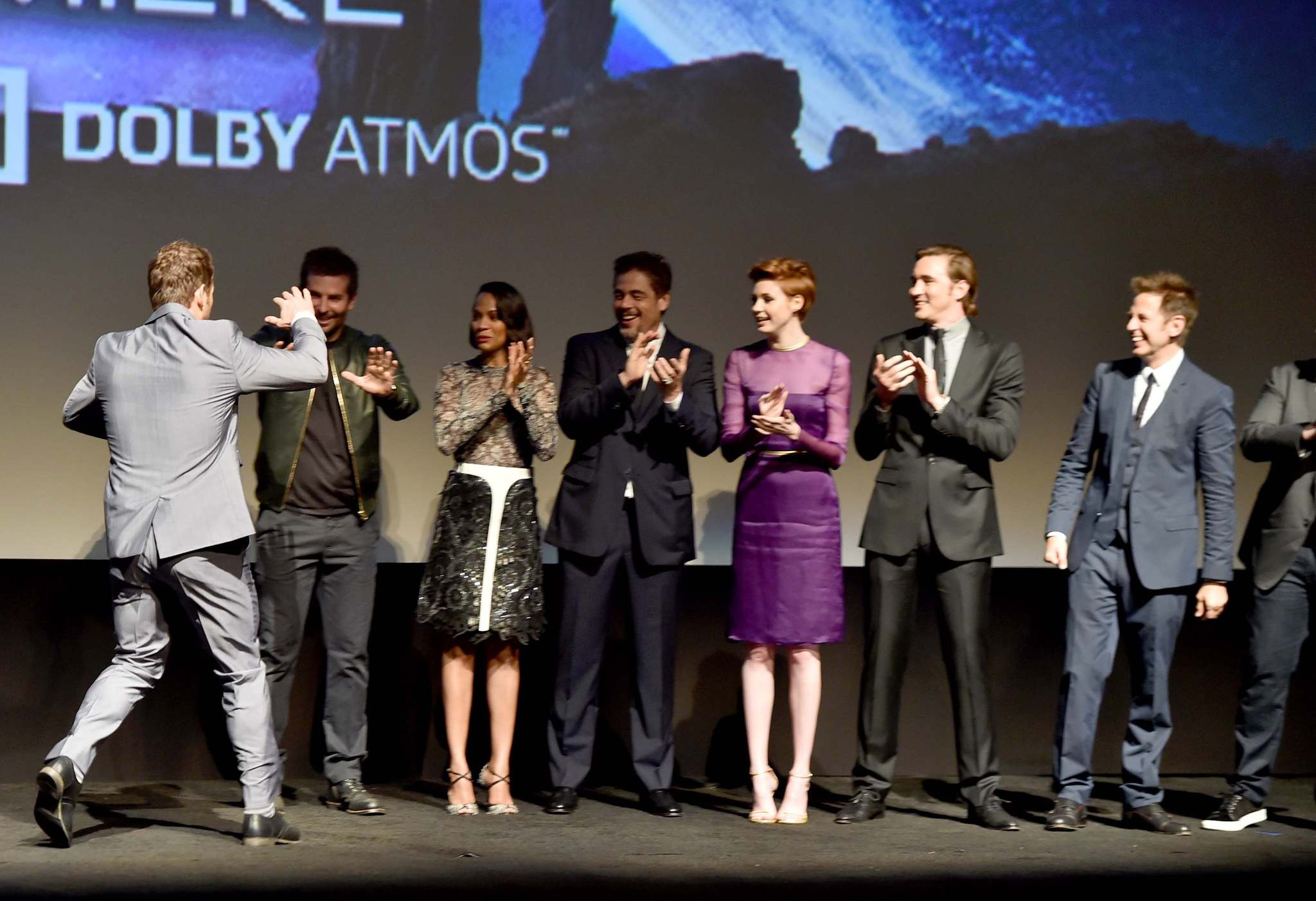 Benicio Del Toro, Bradley Cooper, Chris Pratt, Zoe Saldana, Lee Pace and Karen Gillan at event of Galaktikos sergetojai (2014)