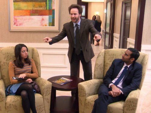 Still of Jon Glaser, Jim O'Heir, Chris Pratt, Aziz Ansari and Aubrey Plaza in Parks and Recreation (2009)