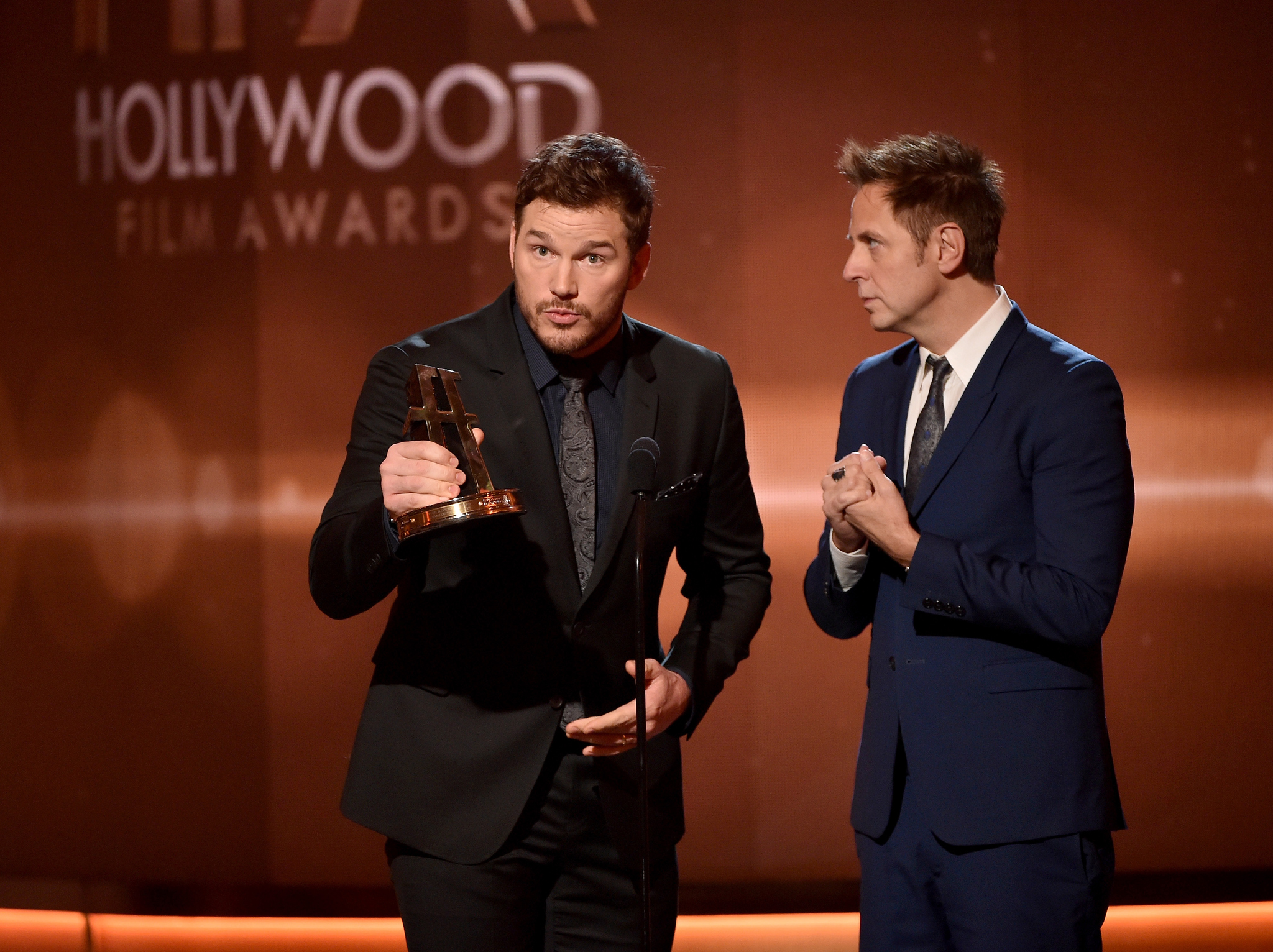 James Gunn and Chris Pratt at event of Hollywood Film Awards (2014)