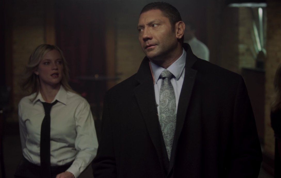 Dave Bautista and Amy Smart
