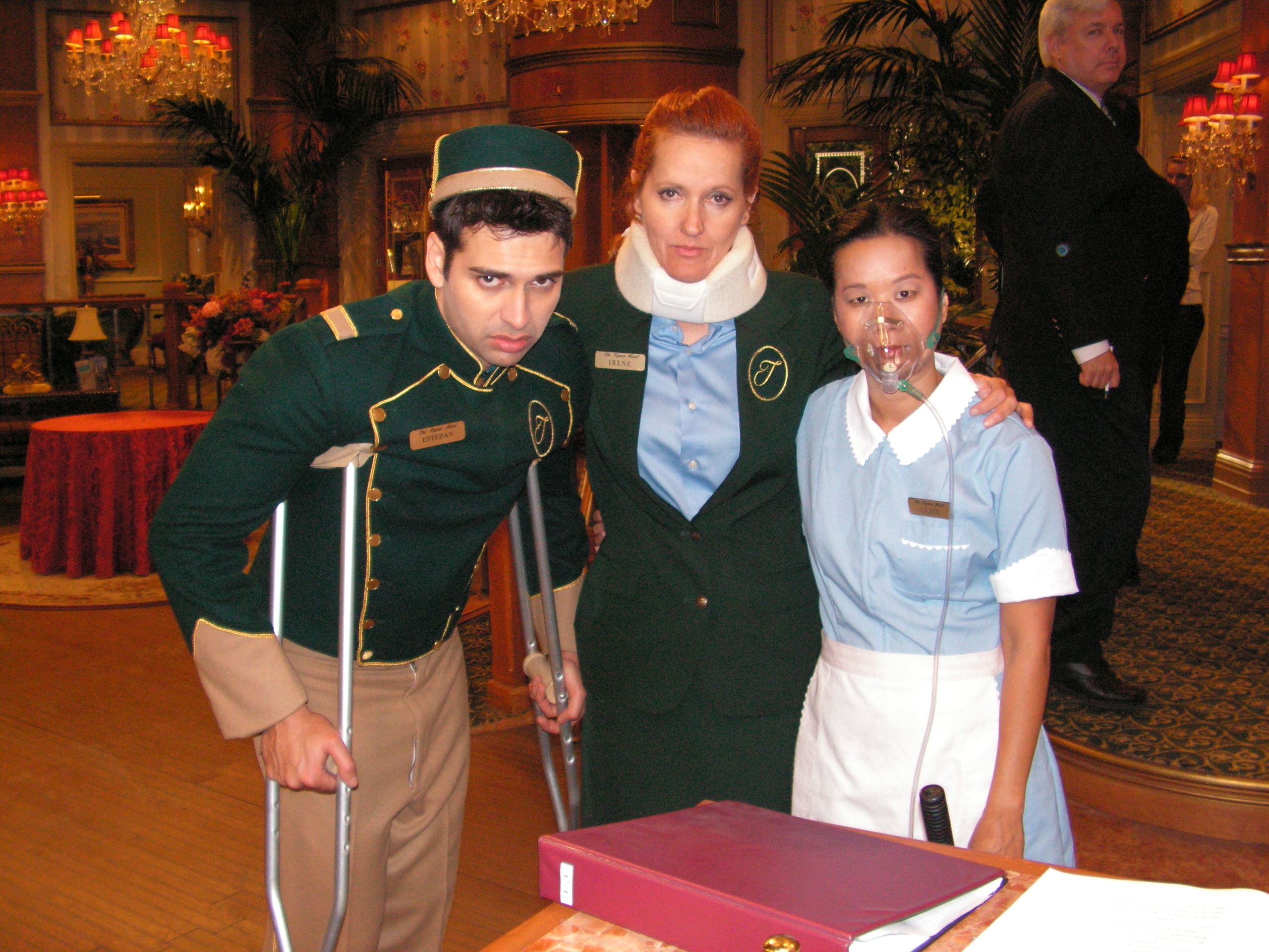 The Tipton Staff: Adrian R'Mante (Esteban), Sharon Jordan (Irene the Concierge), and Naomi Chan (Grace the Maid).