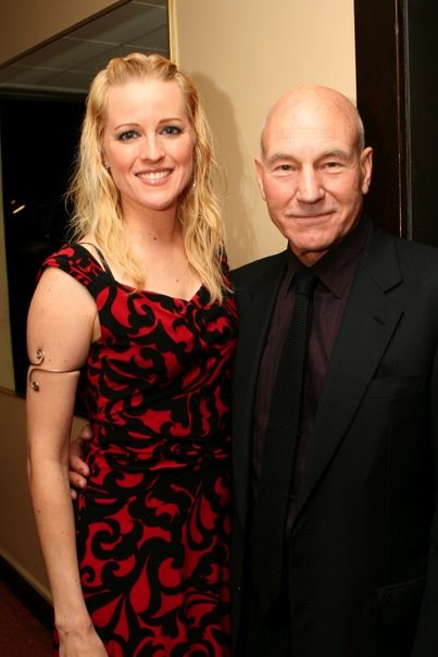 Director Jenine Mayring with Patrick Stewart backstage at the Jules Vernes Adventure Film Festival, held at the historic Shrine Auditorium.