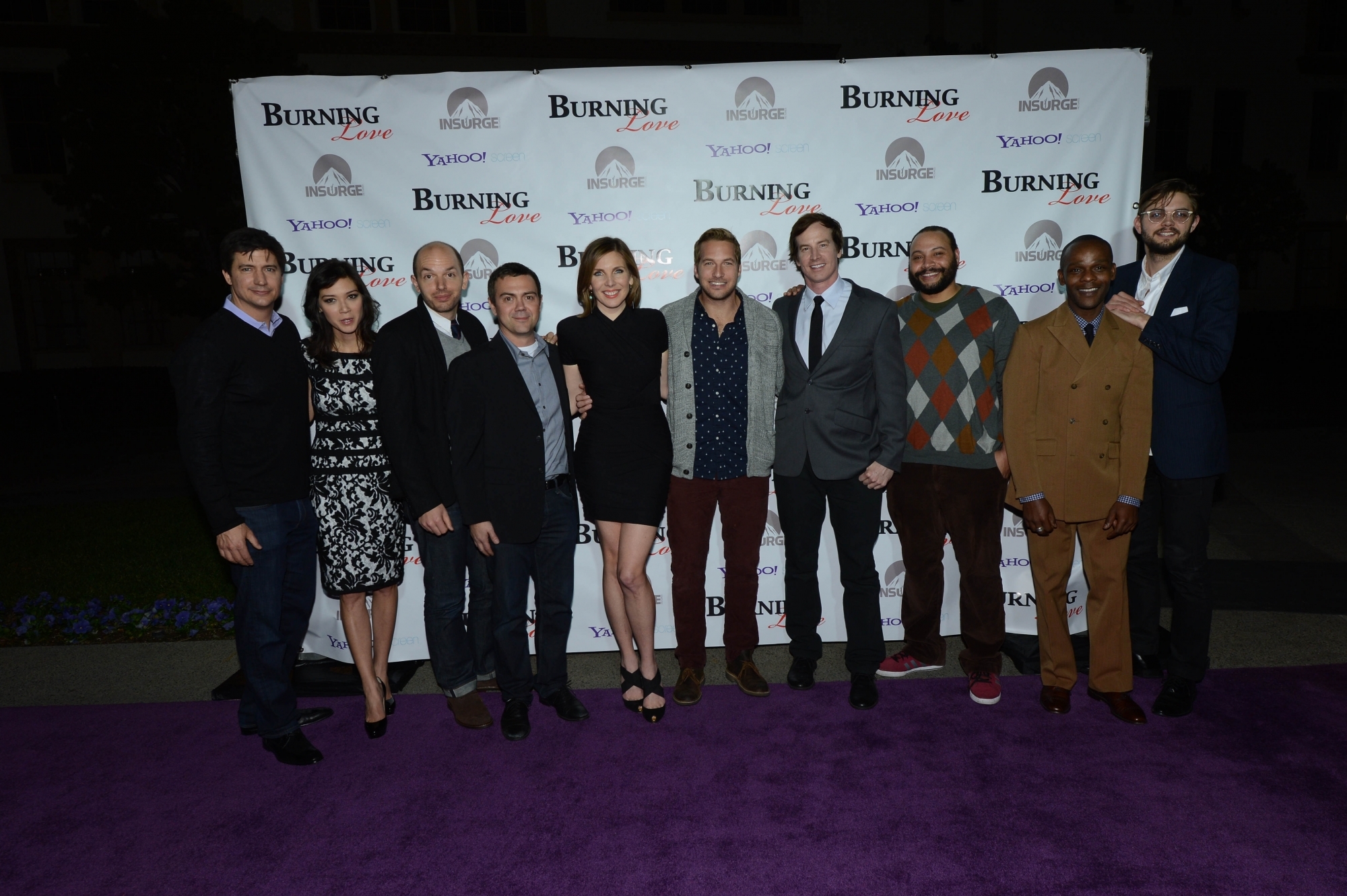 Still of Joe Lo Truglio, Ken Marino, Rob Huebel, Paul Scheer, Ryan Hansen, June Diane Raphael, Erica Oyama and Nick Thune in Burning Love (2012)