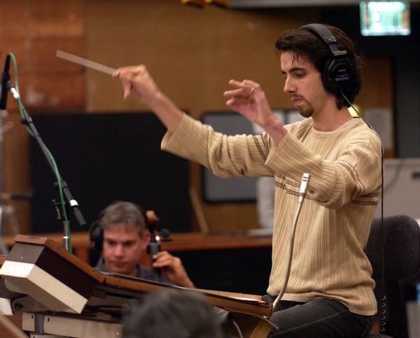Nuno Malo conducting an orchestra for a recording of one of his cues, at the Twentieth Century Fox - Newman Scoring Stage.