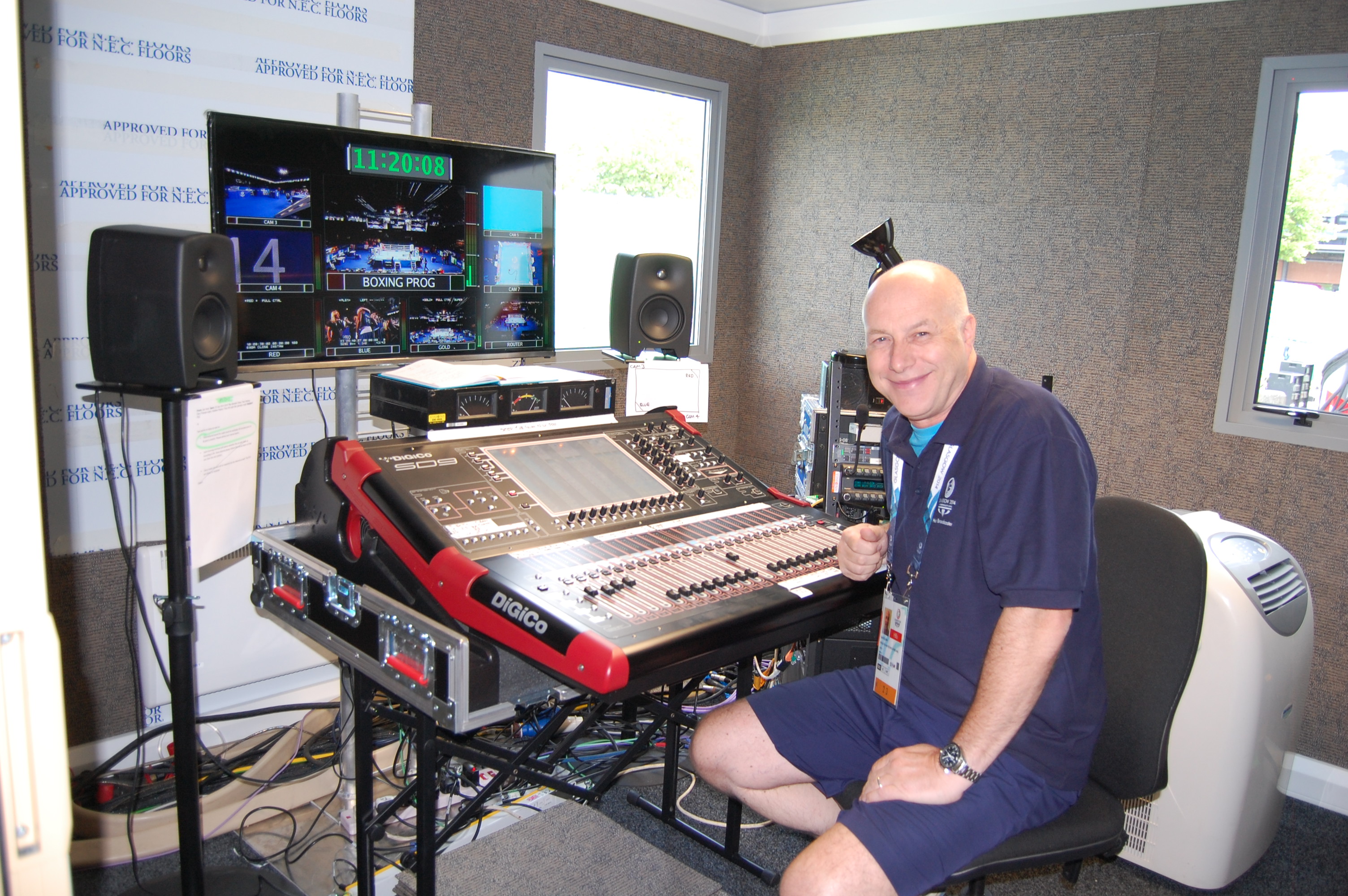 Neil Hillman MPSE, Sound Supervisor at the XX Commonwealth Games - Glasgow 2014, mixing live to air for a global audience.