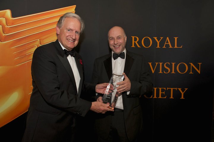 Neil Hillman MPSE receiving the RTS award for Best Production Craft Skills 2010, for the film 'Handle With Care', from Bob Warman.