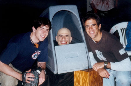 Brothers Gabriel Roth, Adam Roth, and Eli Roth filming the bowling alley massacre for 