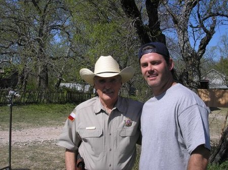 With Dennis Hopper in Texas while filming Hoboken Hollow.