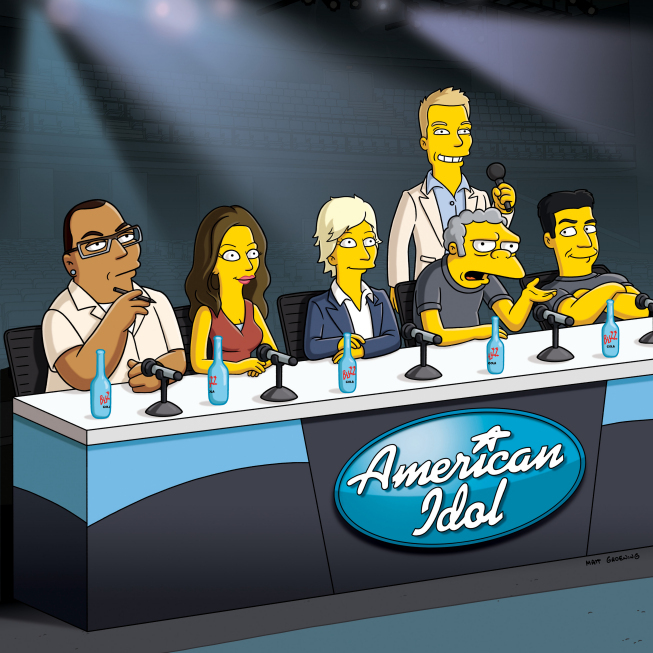 Still of Ellen DeGeneres, Ryan Seacrest, Simon Cowell, Randy Jackson and Kara DioGuardi in Simpsonai (1989)