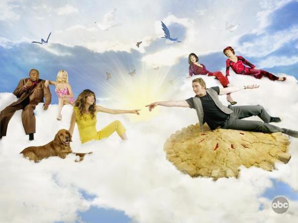 Still of Swoosie Kurtz, Kristin Chenoweth, Anna Friel, Ellen Greene, Chi McBride and Lee Pace in Pushing Daisies (2007)