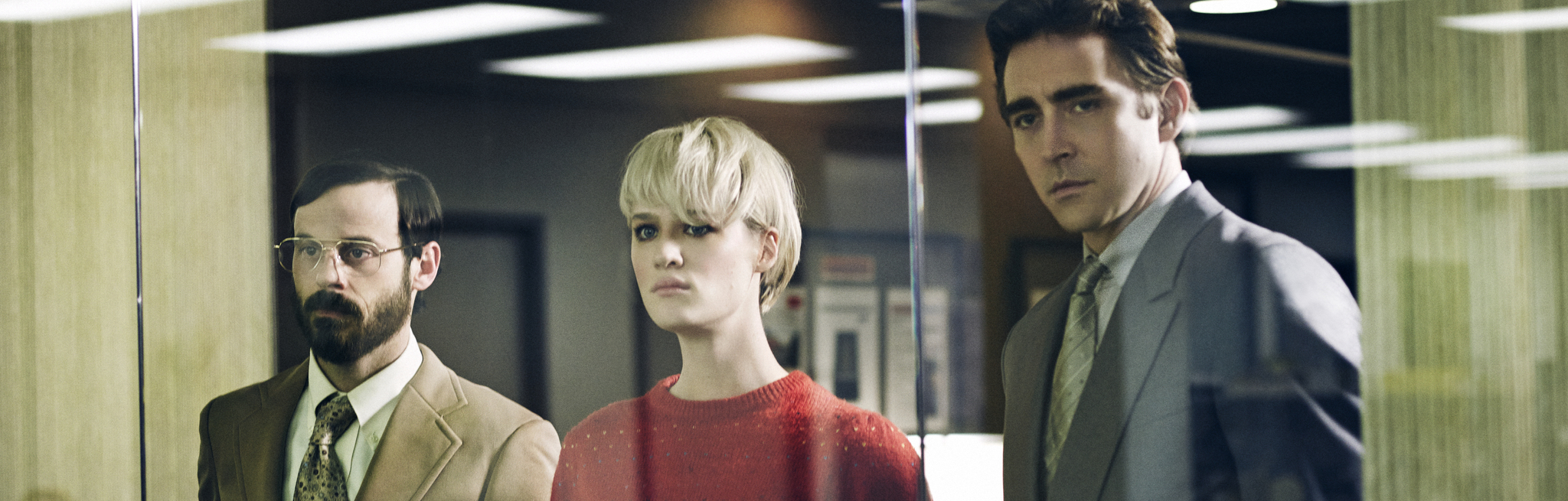Still of Scoot McNairy, Lee Pace and Mackenzie Davis in Halt and Catch Fire (2014)