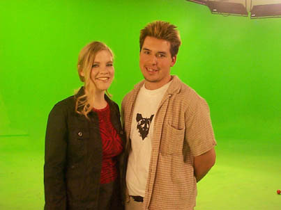 Martha with Producer, Lance W. Lanfear (both in costume) on the greenscreen stage for THE VINYL BATTLE.