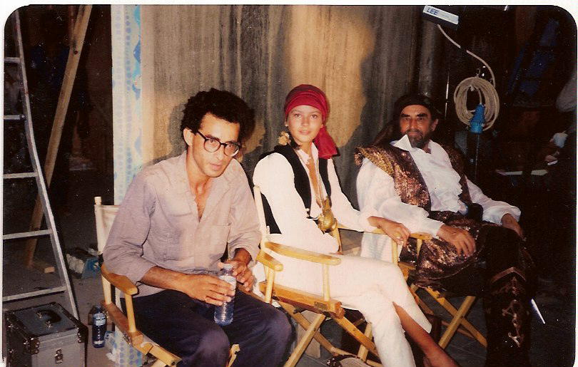 Ahmed Boulane, Catherine zeta Jones, Vittorio Gazman on the set of Sherazed by phillipe de Broca 1989