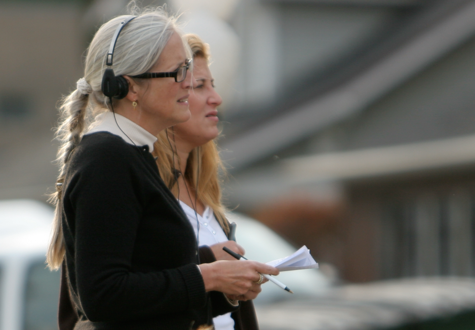 Becky Smith, director, and Jenny Siff, Script Supervisor, on the set of 